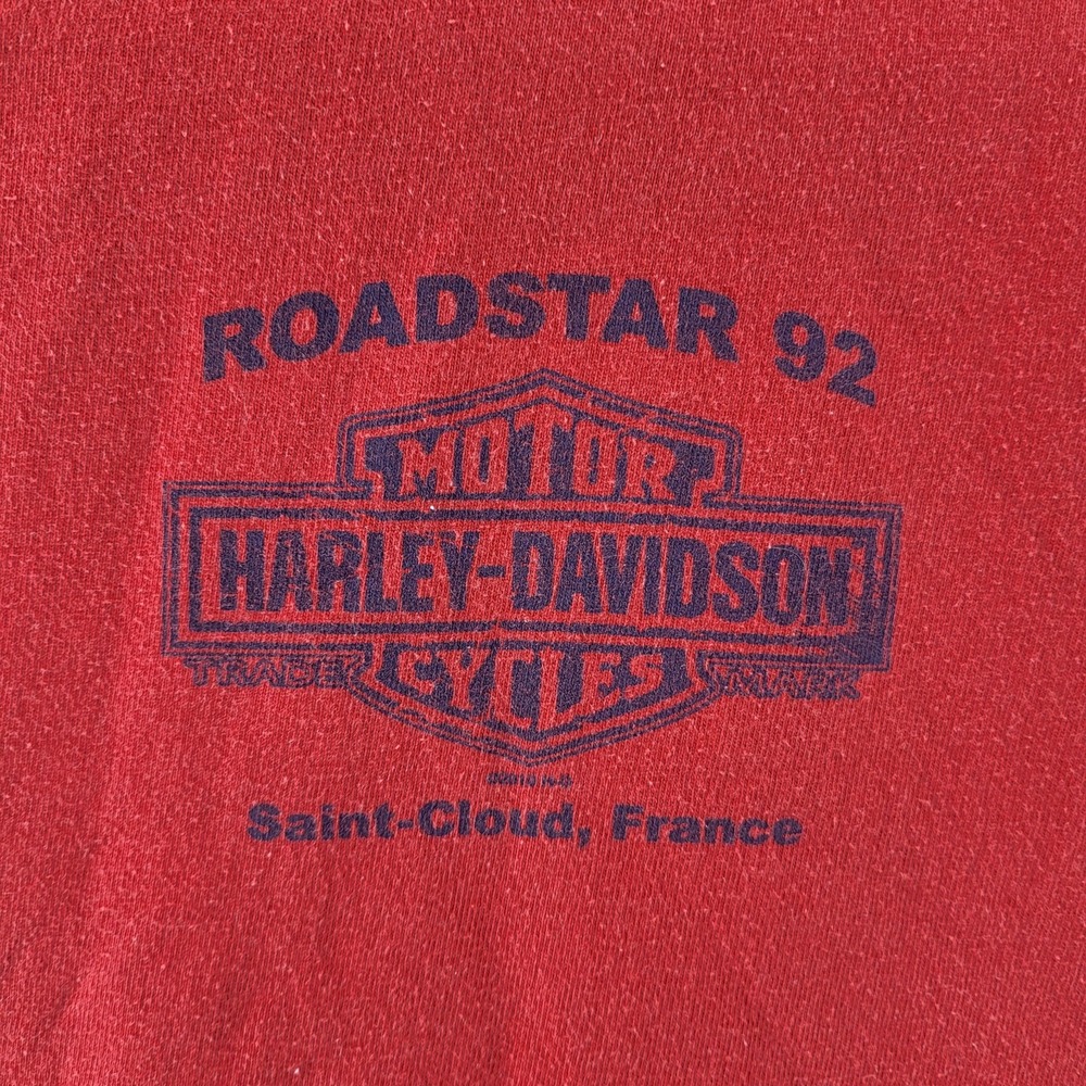 Vintage Harley Davidson Shirt Mens Large Red Roadstar 92 Saint Cloud France 90s - Picture 5 of 6